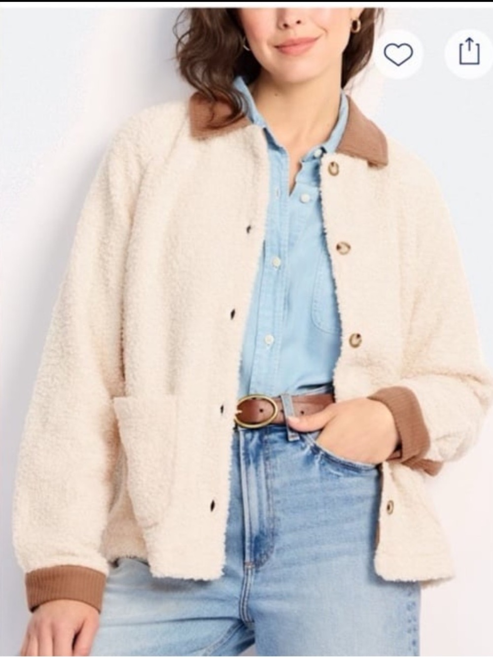 Thread & Supply Cream Hillsboro Jacket with Tan Trim, Pockets. Size Large